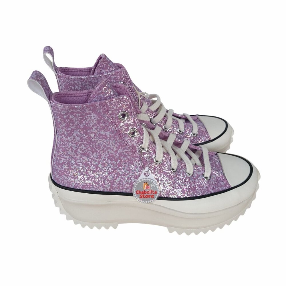 ✨Converse Run Star Hike Platform Hi 9 Women Shoes Sneaker Glitter Purple A10096C - Picture 2 of 9